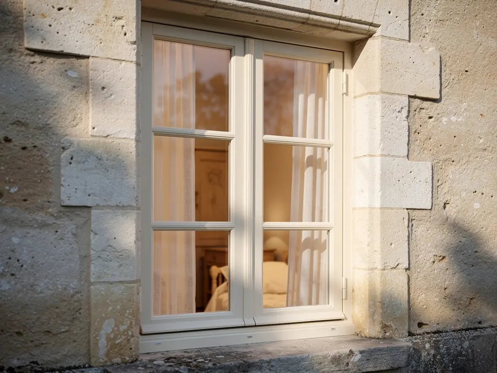 Fenêtre bois rénovée dans une maison ancienne de caractère